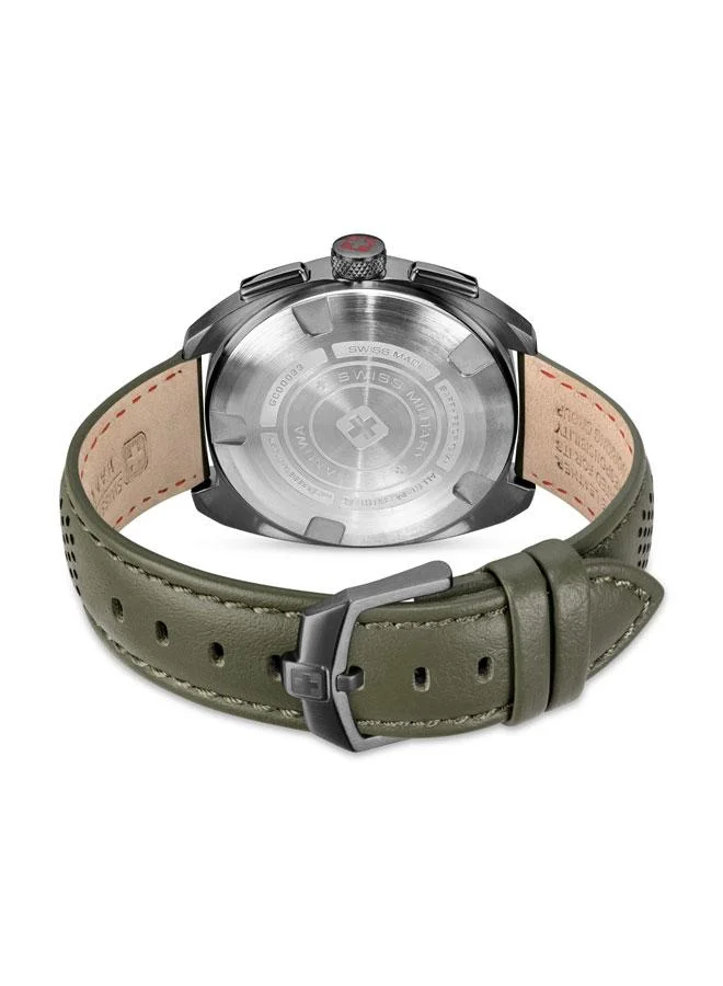 SWISS MILITARY HANOWA Defender 41mm Men's Chronograph Watch with Olive Green Genuine Leather Strap