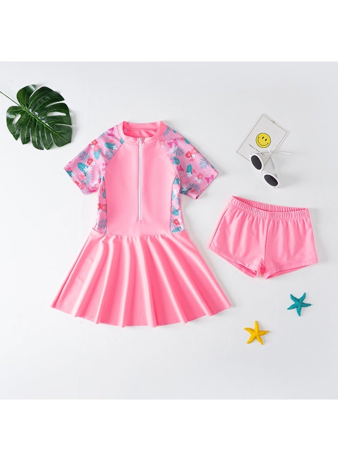 GUDOO Girls’ Two-Piece Skirted Swimsuit Set – Swim Top with Skirt & Matching Bottoms, Sun-Protective Pink Kids’ Swimwear - Image 2