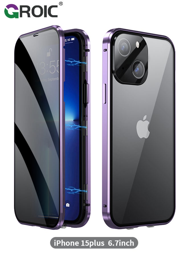 GROIC Anti Peeping Case for iPhone 15 Plus (6.7"), 360 Degree Front and Back Privacy Tempered Glass Cover, Anti SPY Screen, Anti Peep Magnetic Adsorption Metal Bumper Phone Shell for iPhone 15 Plus - Image 1