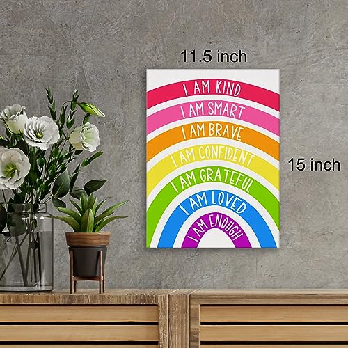 Zauly Rainbow Kids Affirmations Wall Art Canvas Painting Print Framed I Am Kind Smart Loved Artwork Canvas Sign for Nursery Decor 12x15 Inch - Image 3