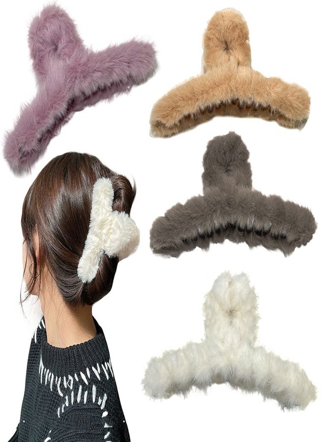 Kemaily 4 PACK Hair Claw Clips, 4.3 inch Plush Hair Clips, Large Fur Hair Catch, Hair Gippers for Women Half Bun Hairpins for Daily,Parties, 4 Count (Pack of 1) - Image 1
