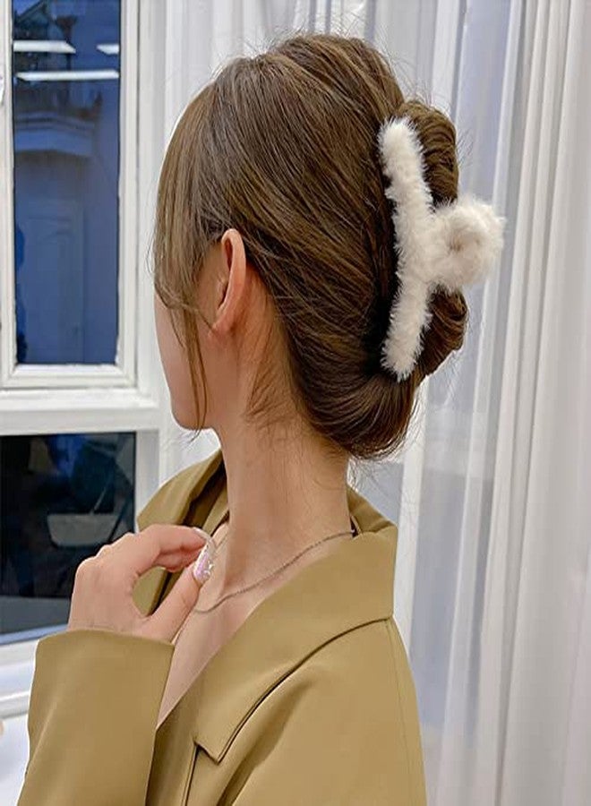Kemaily 4 PACK Hair Claw Clips, 4.3 inch Plush Hair Clips, Large Fur Hair Catch, Hair Gippers for Women Half Bun Hairpins for Daily,Parties, 4 Count (Pack of 1) - Image 2