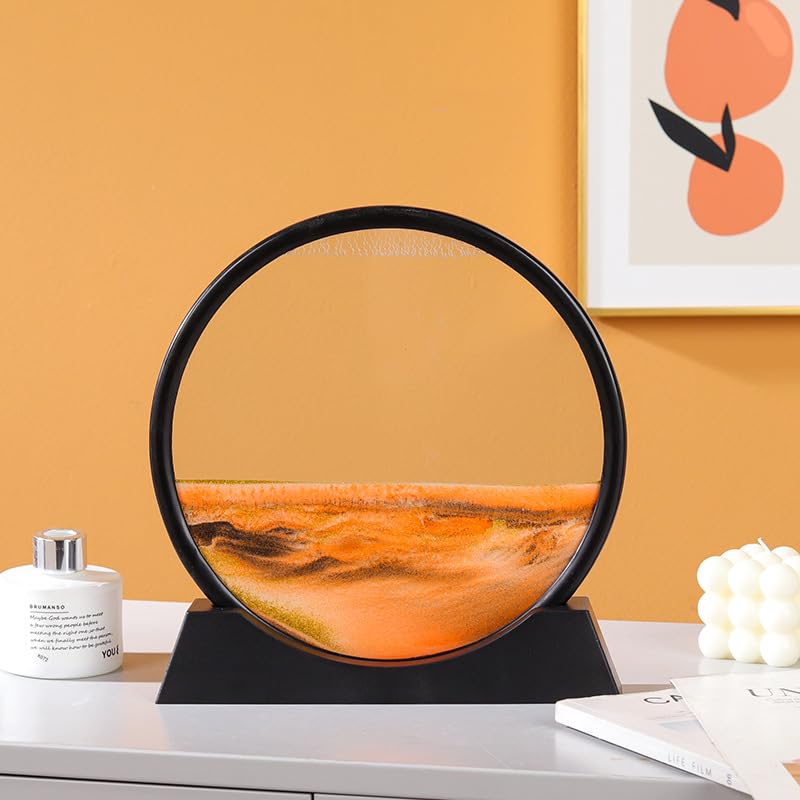 MIUVA Moving Sand Art PictureQuicksand Painting Round Glass Sandscapes 3D Deep Sea Sand Art 7 inch Orange - Image 2