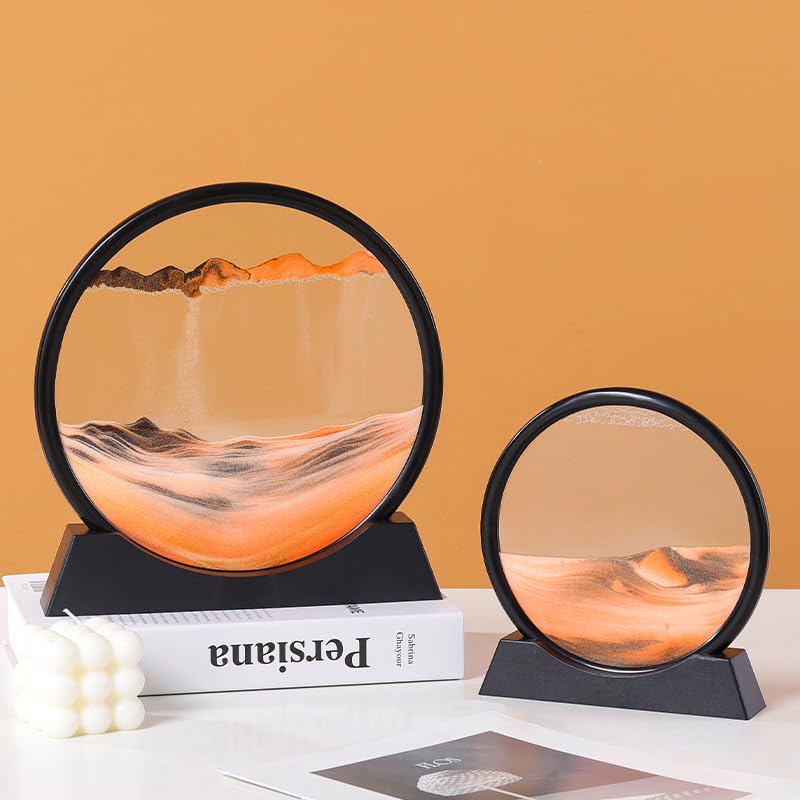 MIUVA Moving Sand Art PictureQuicksand Painting Round Glass Sandscapes 3D Deep Sea Sand Art 7 inch Orange - Image 3