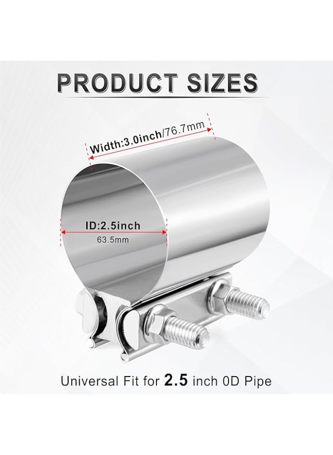 2.5 "Exhaust Clamp 304 Stainless Steel Heavy-Duty Lap Joint Band Clamp Used for Mufflers Catalytic Converters Exhaust Pipes 1 Pack - Image 2