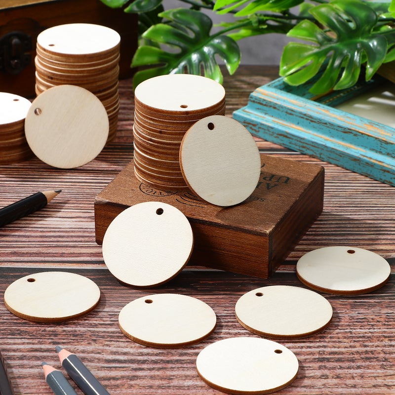 200 Pcs Blank Round Wood Slices Natural Wood Slices Unfinished Wood Slices Plant Label Pendants - Image 3