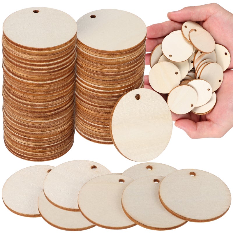 200 Pcs Blank Round Wood Slices Natural Wood Slices Unfinished Wood Slices Plant Label Pendants - Image 1
