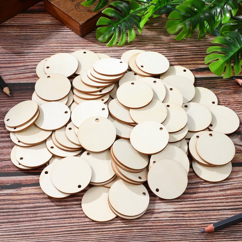 200 Pcs Blank Round Wood Slices Natural Wood Slices Unfinished Wood Slices Plant Label Pendants - Image 2