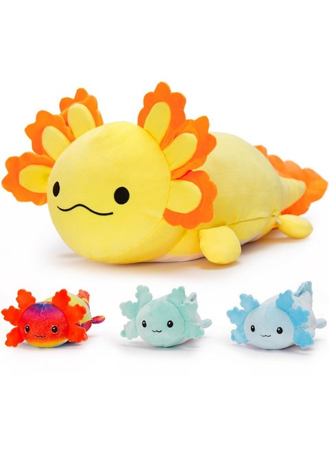 MaoGoLan 4Pcs Giant Axolotl Plush with 3 Babies Inside-23.5" Large Ultra Soft Axolotl Stuffed Animals Throw Pillow-Squishy Stuffed Axolotl Plush Collection Gift for Axolotl Lover,Kids,Teens,Yellow