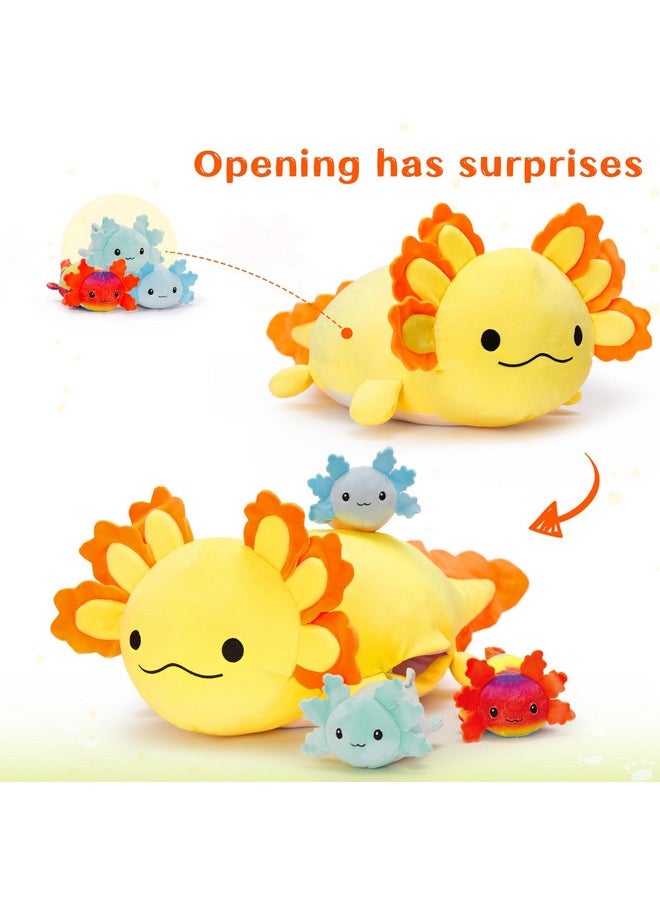 MaoGoLan MaoGoLan 4Pcs Giant Axolotl Plush with 3 Babies Inside-23.5" Large Ultra Soft Axolotl Stuffed Animals Throw Pillow-Squishy Stuffed Axolotl Plush Collection Gift for Axolotl Lover,Kids,Teens,Yellow  - Image 2