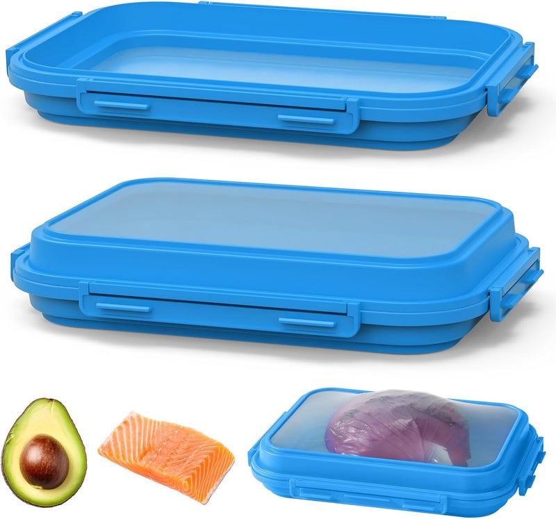 Mage Crab 2-Piece Airtight Food Storage Containers Set – Avocado Saver, Onion Keeper, Silicone Kitchen Organizers for Fridge, Reusable & Leak-Proof to Lock in Freshness K05-dark blue - Image 1