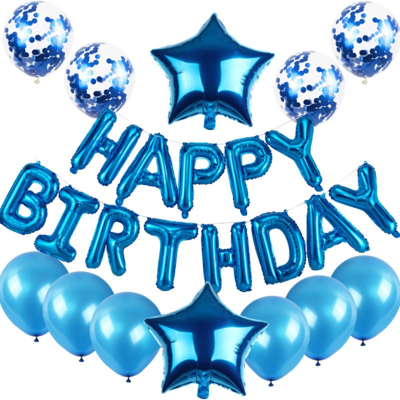 NESLIN 25pcs Birthday Balloons Banner 3D Premium Foil Ecofriendly 13pcs Letter Happy Birthday Banner with 4 Confetti Balloons 2pcs Star Balloons Kits for Kids Birthday Party Decorations  Blue - Image 1