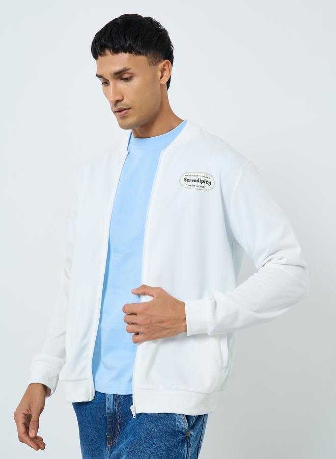 Take Two Men White Zip Up Bomber Jacket - Image 3