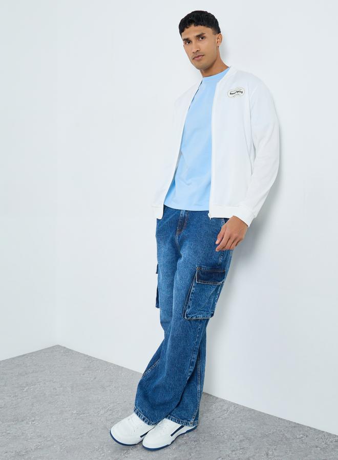 Take Two Men White Zip Up Bomber Jacket - Image 2