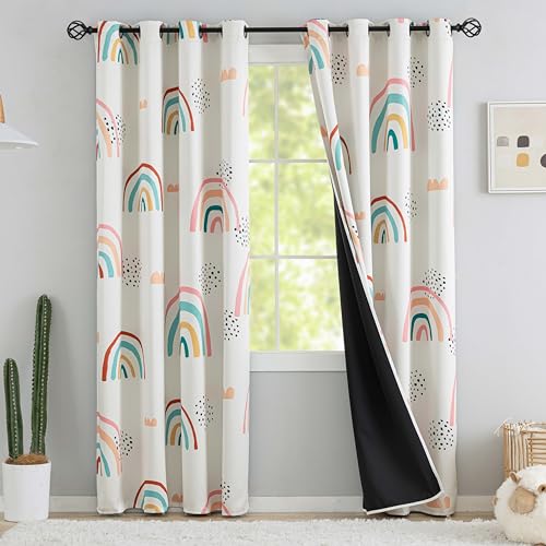 chiinvent Blackout Rainbow Curtains for Kids Cute Rainbow Room Darkening Window Curtains Decorative Cartoon Black Out Curtain for Girls Bedroom Nursery, C1, 52" x 84", 2 Panels (90% Blackout) - Image 1