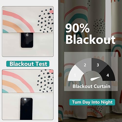 chiinvent Blackout Rainbow Curtains for Kids Cute Rainbow Room Darkening Window Curtains Decorative Cartoon Black Out Curtain for Girls Bedroom Nursery, C1, 52" x 84", 2 Panels (90% Blackout) - Image 2