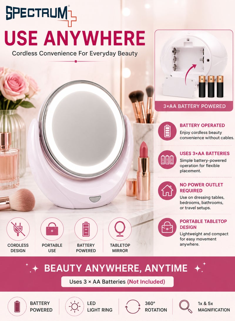Spectrum Double Sided LED Makeup Mirror with 1X & 5X Magnification, 360° Rotating Vanity Mirror, Illuminated Beauty Mirror with LED Light Ring, Tabletop Cosmetic Mirror for Makeup, Skincare & Grooming, MWLM318-01 - Image 5