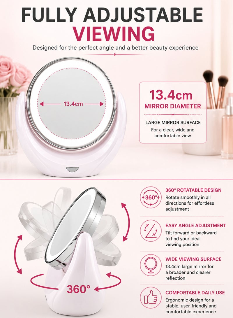 Spectrum Double Sided LED Makeup Mirror with 1X & 5X Magnification, 360° Rotating Vanity Mirror, Illuminated Beauty Mirror with LED Light Ring, Tabletop Cosmetic Mirror for Makeup, Skincare & Grooming, MWLM318-01 - Image 4