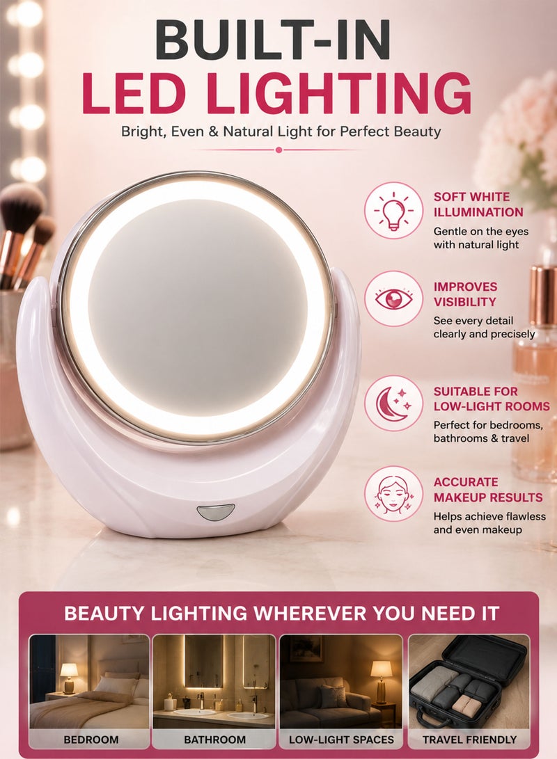 Spectrum Double Sided LED Makeup Mirror with 1X & 5X Magnification, 360° Rotating Vanity Mirror, Illuminated Beauty Mirror with LED Light Ring, Tabletop Cosmetic Mirror for Makeup, Skincare & Grooming, MWLM318-01 - Image 3