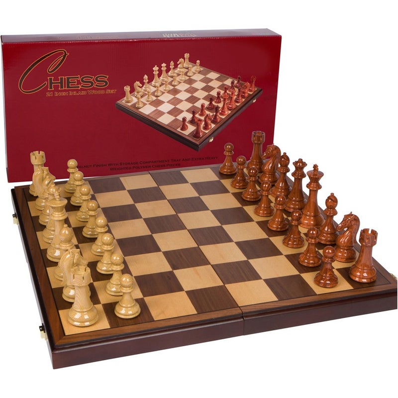 Best Chess Set لعبة الشطرنج القابلة للطي من الخشب المنقوش أبيجيل مع القطع مجموعة 21 بوصة