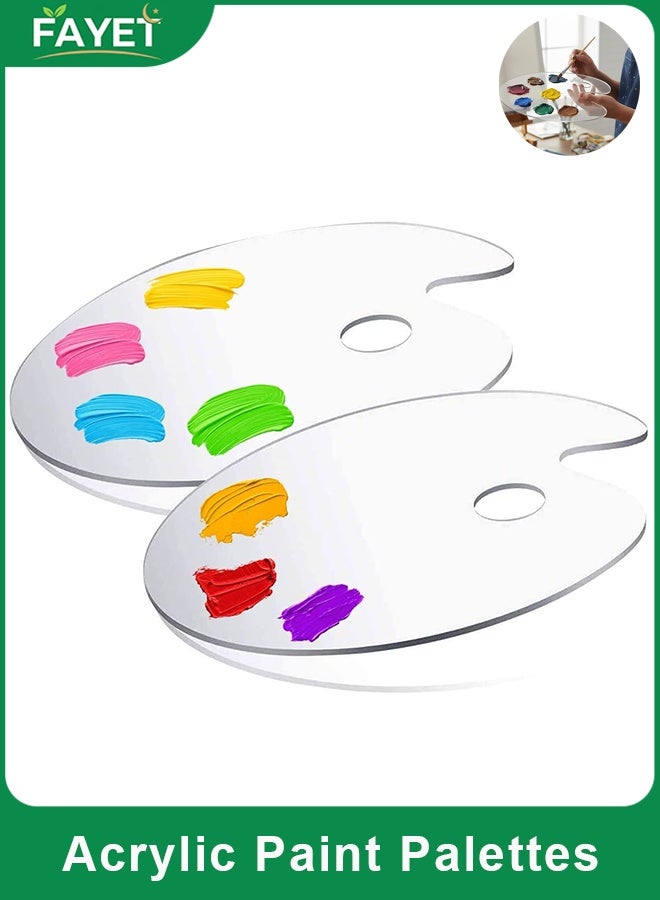 FAYET 2-Pack Clear Acrylic Paint Palettes, Transparent Non-Stick Mixing Trays with Thumb Hole, Wet Palette Style for Acrylic/Oil/ Watercolor, Artists, Students & Kids Crafts (30×20cm) - Image 1