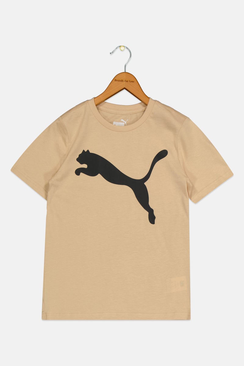 PUMA ملابس رياضية للأطفال الأولاد قميص قصير الأكمام مناسب في الهواء الطلق، بيج - Image 2