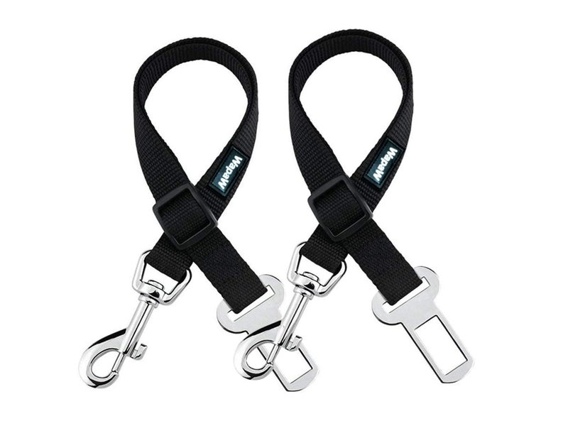 WapaW Dog Seat-Belt, Adjustable Black Nylon Vehicle Tether For Pets, Cat Car Restraint Lead (Pack Of 2, Black, 12 Cm) - Image 1