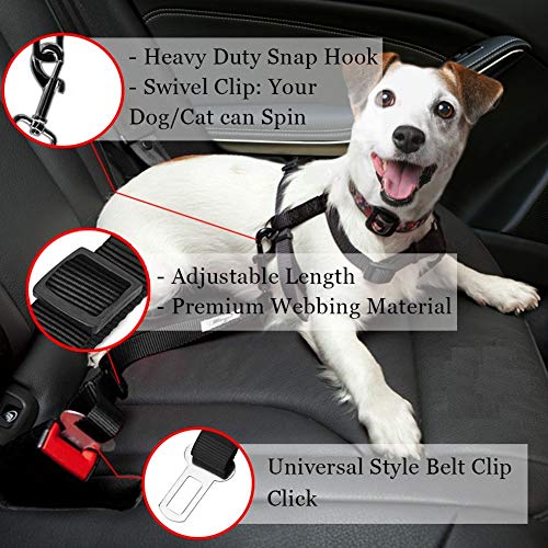 WapaW Dog Seat-Belt, Adjustable Black Nylon Vehicle Tether For Pets, Cat Car Restraint Lead (Pack Of 2, Black, 12 Cm) - Image 5