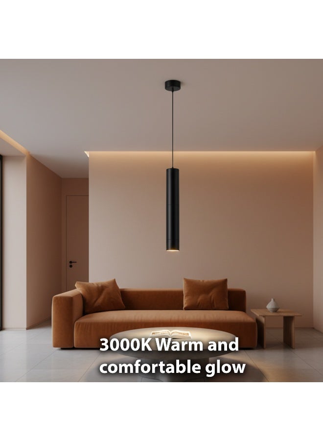 ALFRIDAY Minimal Cylinder Pendant Light — 15W Integrated LED, Matte Black, 3000K, Surface Mount - Image 2