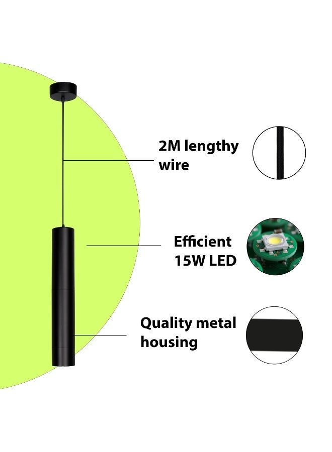 ALFRIDAY Minimal Cylinder Pendant Light — 15W Integrated LED, Matte Black, 3000K, Surface Mount - Image 5
