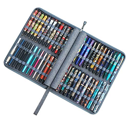 erofa 48 Slots Gray Fountain Pen Case, Canvas Pen Holder Display Pouch Bag Storage Large Capacity Water Resistant - Image 4