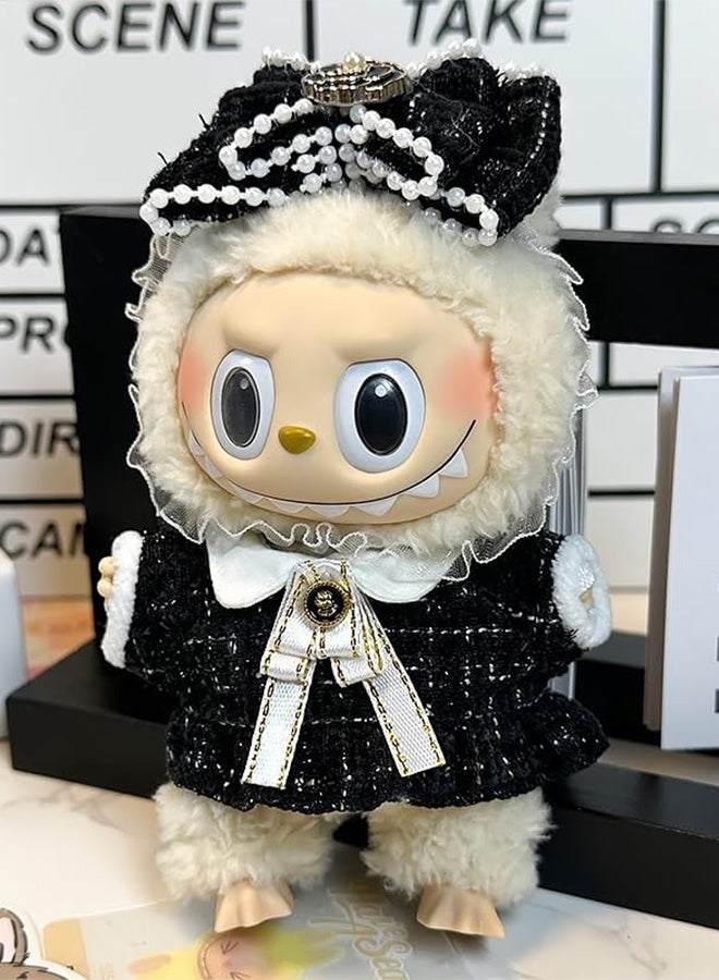 17cm Doll Clothes - Luxury Chic Style Set for 17cm Dolls, Premium Doll Outfit with Accessories - Black Plaid Tweed Dress + White Necktie + Plaid Bow (NO Doll)  - Image 3