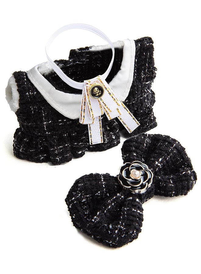 17cm Doll Clothes - Luxury Chic Style Set for 17cm Dolls, Premium Doll Outfit with Accessories - Black Plaid Tweed Dress + White Necktie + Plaid Bow (NO Doll)  - Image 5