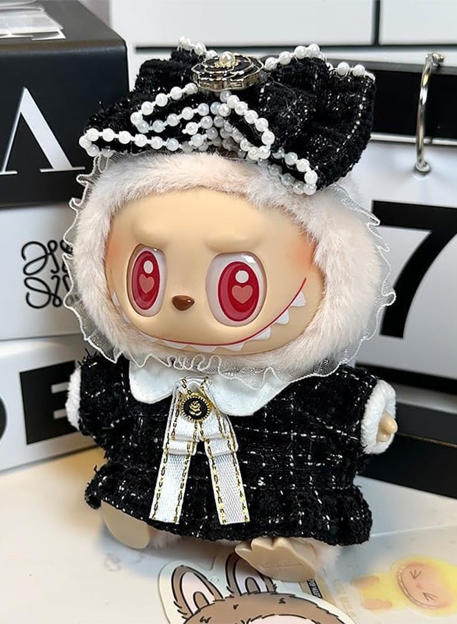 17cm Doll Clothes - Luxury Chic Style Set for 17cm Dolls, Premium Doll Outfit with Accessories - Black Plaid Tweed Dress + White Necktie + Plaid Bow (NO Doll)  - Image 4