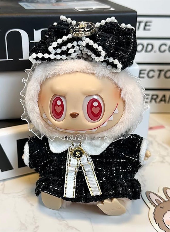 17cm Doll Clothes - Luxury Chic Style Set for 17cm Dolls, Premium Doll Outfit with Accessories - Black Plaid Tweed Dress + White Necktie + Plaid Bow (NO Doll)  - Image 2