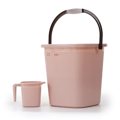 GALOOF Strong Bucket with Mug Bathroom Set of 2 for Kitchen & Bathroom | Solid Color Striped Pattern Balti with Mug (Ivory, 25 Liter Bucket + 1.5 Liter Mug) - Image 1
