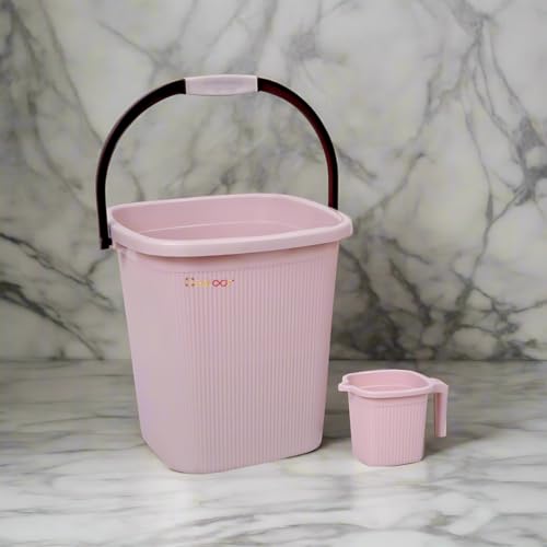 GALOOF Strong Bucket with Mug Bathroom Set of 2 for Kitchen & Bathroom | Solid Color Striped Pattern Balti with Mug (Ivory, 25 Liter Bucket + 1.5 Liter Mug) - Image 5