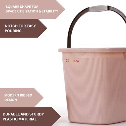 GALOOF Strong Bucket with Mug Bathroom Set of 2 for Kitchen & Bathroom | Solid Color Striped Pattern Balti with Mug (Ivory, 25 Liter Bucket + 1.5 Liter Mug) - Image 3