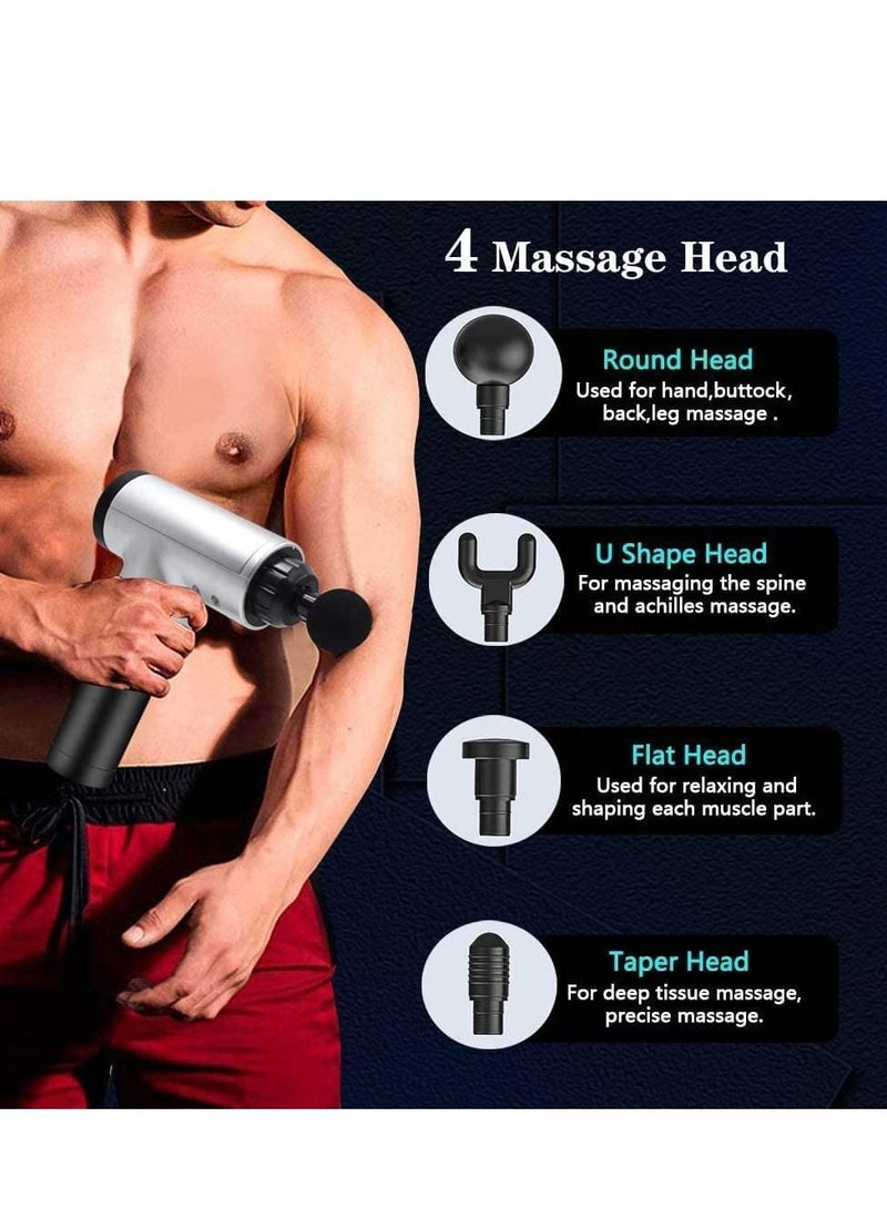 Massage Gun, Percussion Muscle Massager Deep Tissue Massage Gun for Pain Relief with 4 Massage Heads 6 Speed High-Intensity Vibration Super Quiet Cordless Handheld (SILVER) - Image 2