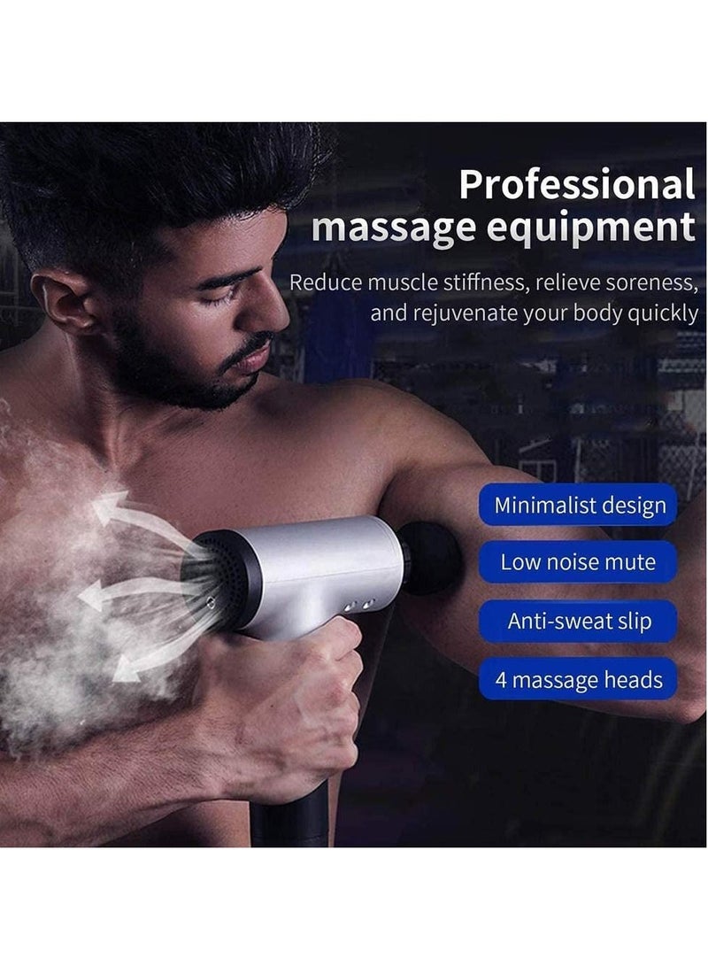 Massage Gun, Percussion Muscle Massager Deep Tissue Massage Gun for Pain Relief with 4 Massage Heads 6 Speed High-Intensity Vibration Super Quiet Cordless Handheld (SILVER) - Image 3