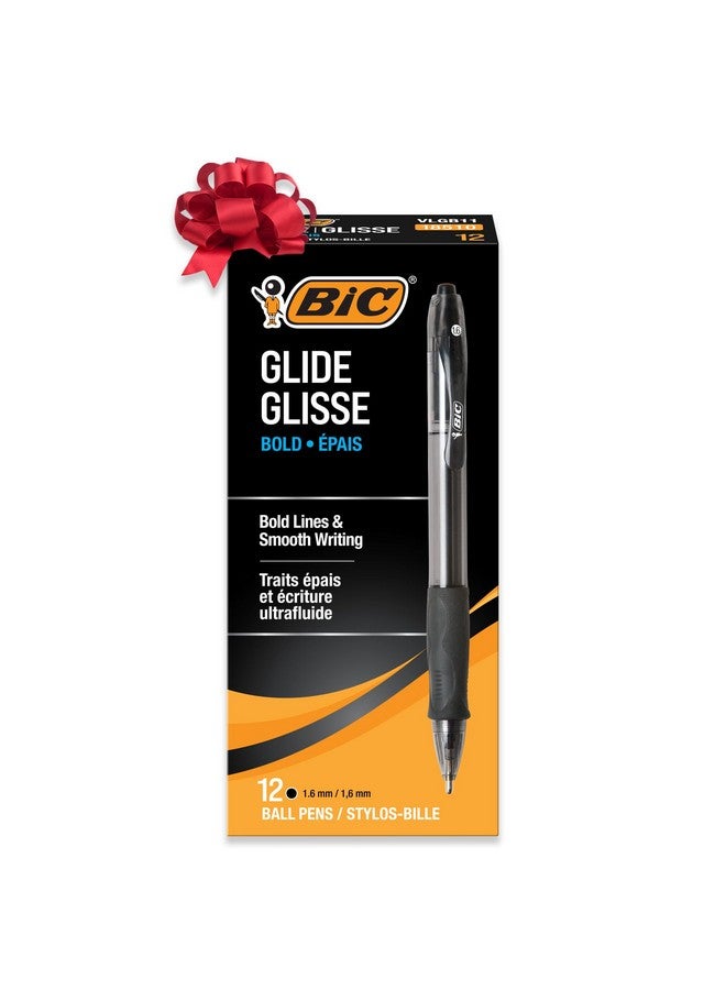 بيك أقلام حبر جاف BIC Glide Bold Black، رأس عريض (1.6 مم)، عبوة من 12 قلمًا، أقلام حبر جاف قابلة للسحب مع قبضة كاملة مريحة - Image 1