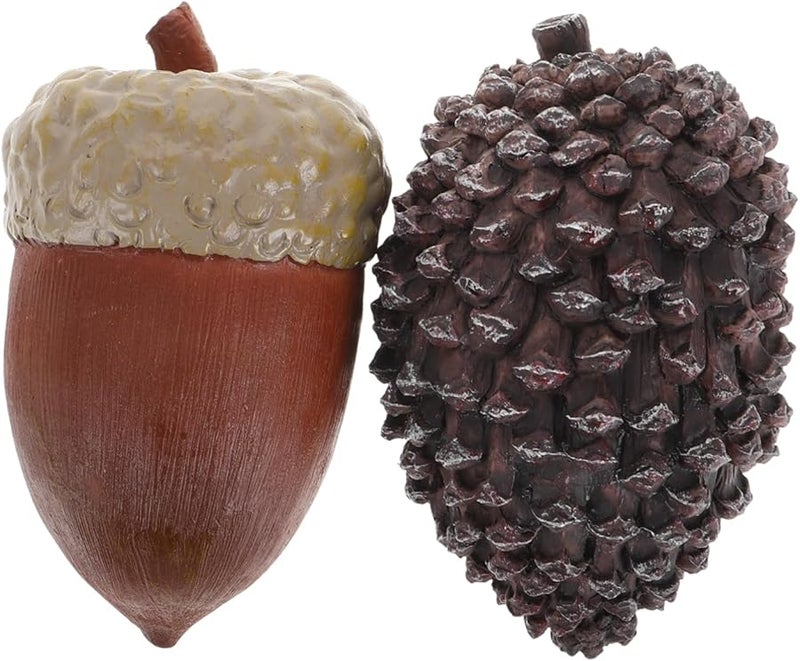 توتوريتي 2 قطعة صندوق إخفاء المفاتيح على شكل مخروط الصنوبر واقعي شكل جوزة البلوط ديكور المنزل والحديقة الخارجية - Image 1