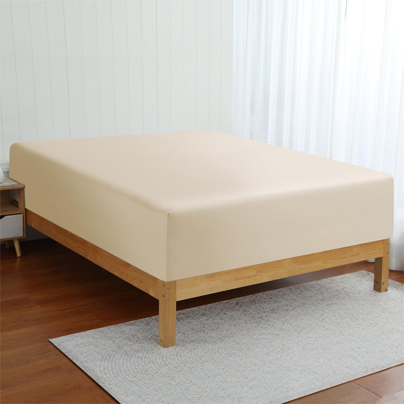 Zaizaihome Bamboo Viscose Cooling Fitted Sheet Twin XL Size Only  400 Thread Count  16"" Deep Pocket Cooling Bottom Sheets for Hot Sleeper  Silky Soft Breathable (Twin XL  Beige  - Image 4