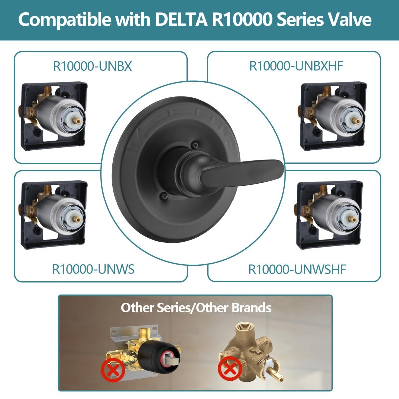 Ultrimkit Replacement For Delta 1300/1400 & 13/14 Series Shower Trim Kit  Shower Cover Plate With Handle (Valve& Catridge Not Inclued) (Matte Black) - Image 3