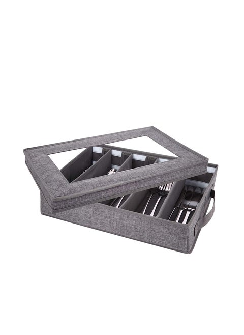 Flatware Storage Case, Silverware Storage Box Chest, Tableware Utensil Chest with Removable Lid and Adjustable Dividers, for Organizing Cutlery, Flatware, Knives, Large Capacity, Gray