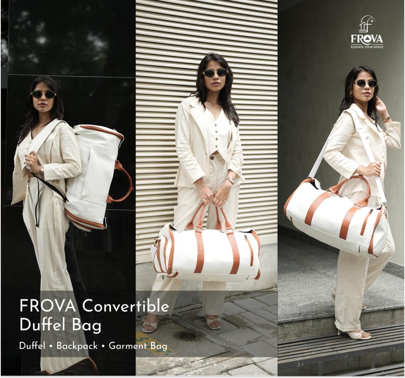 FROVA 2-in-1 Convertible Travel Bag for Women – Vegan Leather Garment Bag & 45L Duffle Bag – Weekender Carry On with Shoe Compartment, Wrinkle-Free Suit & Dress Bag for Flight Travel (White) - Image 4