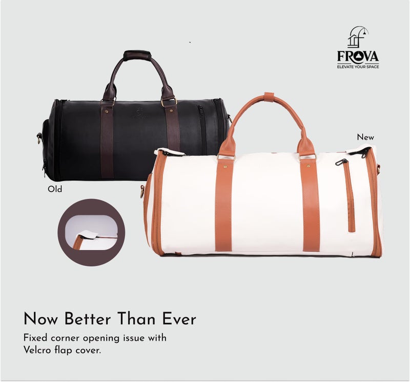 FROVA 2-in-1 Convertible Travel Bag for Women – Vegan Leather Garment Bag & 45L Duffle Bag – Weekender Carry On with Shoe Compartment, Wrinkle-Free Suit & Dress Bag for Flight Travel (White) - Image 3