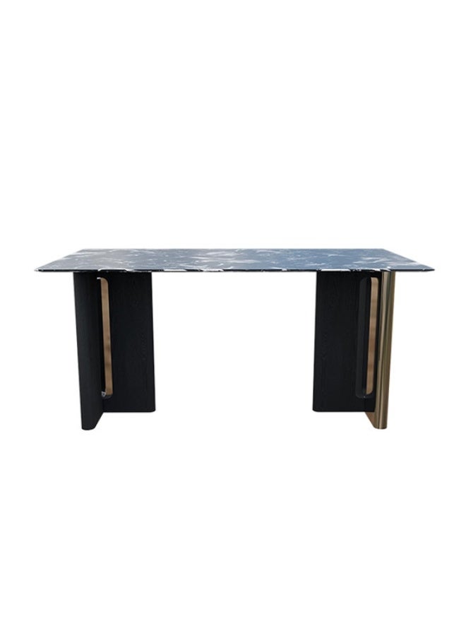 YI ONE Dining Table – Rectangular Black Marble Top with Stainless Steel & Wood Legs, 4–6 Seater Luxury Dining Table, 1600×850×760 mm - Image 4