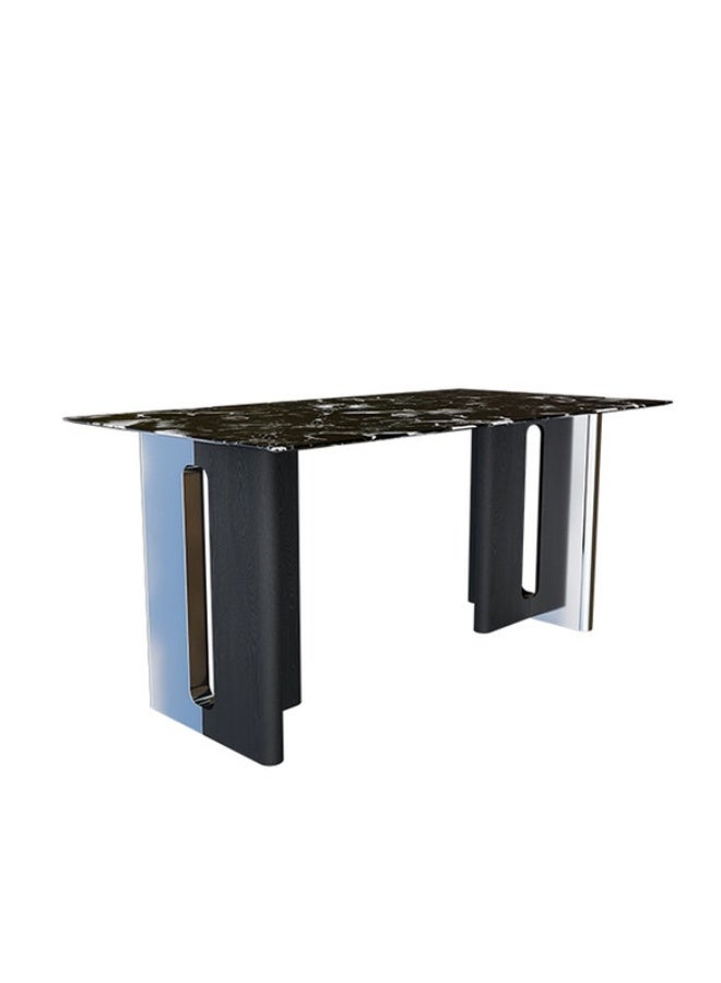 YI ONE Dining Table – Rectangular Black Marble Top with Stainless Steel & Wood Legs, 4–6 Seater Luxury Dining Table, 1600×850×760 mm - Image 5