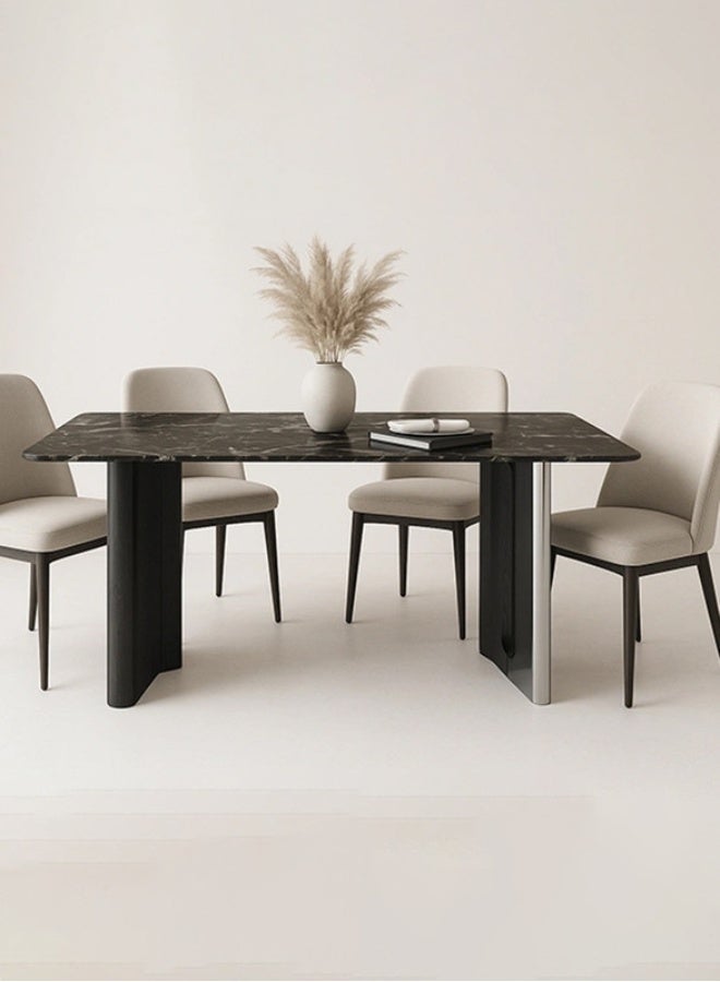 YI ONE Dining Table – Rectangular Black Marble Top with Stainless Steel & Wood Legs, 4–6 Seater Luxury Dining Table, 1600×850×760 mm - Image 2